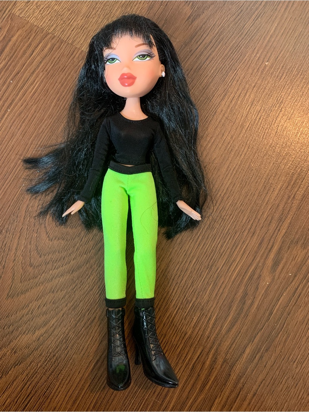 Fashion Doll Outfit: Black Top with Neon Green Pants